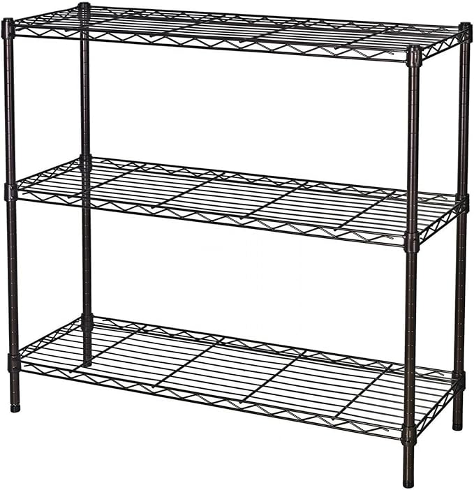 Standing Shelving Units, 36" W x 14" D x 32" H Metal Storage Shelves, Adjustable Carbon Steel Wire Shelving Rack Display Shelf for Garage Bathroom Kitchen Home Office (3-Tiers, Black)
