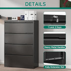 Metal Steel Filling Cabinets for Home Office - 4 Drawer Lockable Lateral File Cabinet for Hanging Files Letter/Legal/F4/A4 Size, Assembly Required - Black
