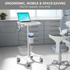 Mount-It! Medical Laptop Cart with Locking Wheels and Anti-Theft Bar, Mobile Computer Workstation for Clinics, Hospitals, Labs – Secure Rolling Cart with Supply Holders and Cable Management