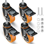 Stem Caster Wheels 3 Inch Heavy Duty Threaded Stem Casters UNC 3/8"-16 x 1 Swivel Casters Set of 4 with Safety Dual Locking Wheel for Furniture and Cart