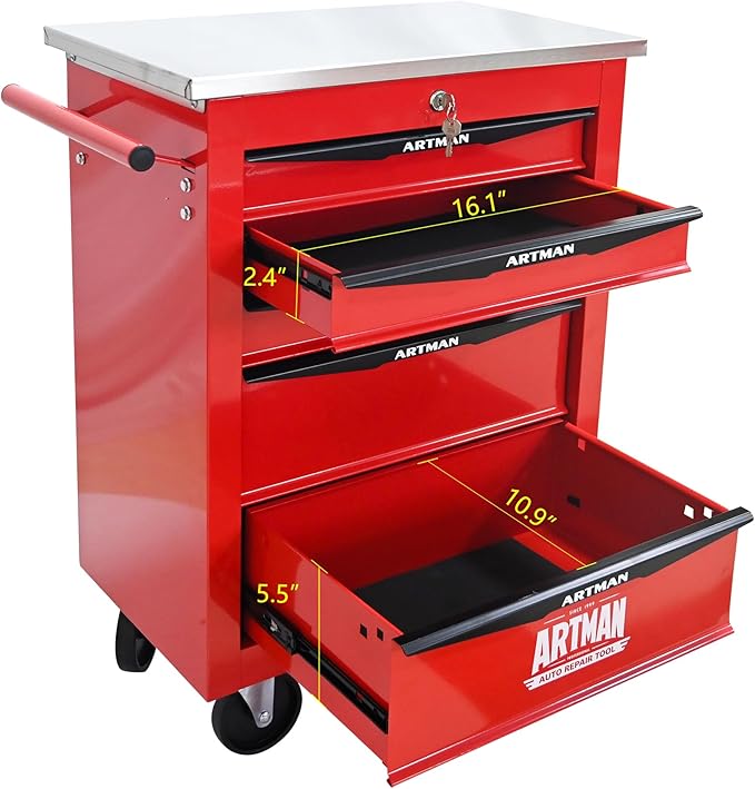 5-Drawer Heavy-Duty Rolling Tool Chest with Wheels & Steel Roof, Lockable Tool Chest Storage Cabinet for Garage, Workshop, Warehouse, and Repair Shop