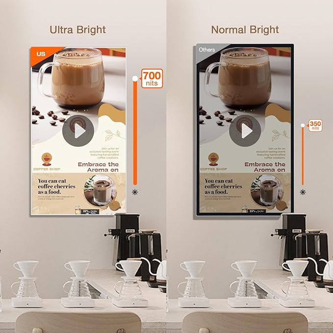 40inch Ultra-Slim Bezel-Less Digital Signage Display 4K HD 700 Nits Wall-Mountable Digital Signage Monitor 4+64G Android System HDMI Connectivity Ideal For Wayfinding Advertisingand More
