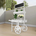 Flower Display Stand with Blackboard, 2 Tier Flower Cart Display Rack, Plant Holder Display with Decoration Wheels, Heavy Duty Moving Flower Rack for Patio Garden Living Room Florist(White)