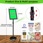 6Pack Adjustable Pedestal Sign Holder - 8.5''x11'', Floor Standing Poster Sign Stand, Aluminum Frame for Vertical/Horizontal View, Outdoor/Indoor Use, Black