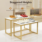 2-Piece Set Metal Shoe Handbag Display Stand, Gold and White Display Stand with 110lbs Load Capacity, Modern Board Storage Rack for Shoes, Handbags, Retail Store, Home Decor