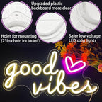 Good Vibes Neon Signs for Wall Decor, Good Vibes Neon Lights 16x8inch, USB Operated Warm White LED Signs for Bedroom, Room, Wall Decor, Birthday Party, Wedding, Salon, Bar, Home, Girl Cave
