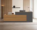 Modern L-Shaped Reception Desk with Counter - 71" Front Desk Reception Counter with Open Shelves, Lockable Drawer, Keyboard Tray & Modesty Panel for Office, Lobby, Salon, Spa, Retail Checkout, Left