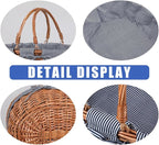Large Wicker Picnic Basket with Handles,Handle Sturdy Woven Body with Removable and Washable Lining,Outdoor Camping,Gift Packing,Garden Picking, Storage.Gray