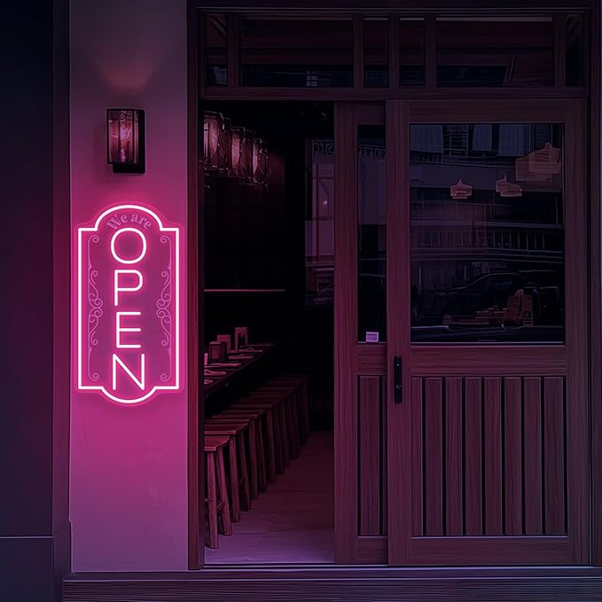 Vertical open sign Vertical Open Led Sign Neon Sign business window light vertical open signs for business (Pink LARGE SIZE 30x16")