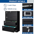 Lateral File Cabinet with Lock, 4 Drawer Large Metal Filing Cabinet,Home Office Lockable Storage Cabinet for Hanging Files Letter/Legal/F4/A4 Size-Assembly Required