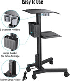 AW Mobile Laptop Cart Medical Rolling PC Stand Computer Workstation on Wheels with Handle 220 Lbs Capacity CPU Printer Power Strip Holder for Lap School Office Salon Spa Dental
