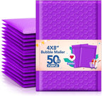 GSSSUSA Bubble Mailers 4x8 Inch 50 Pack Padded Envelopes Usable Size 4x7 Inch Shipping Envelopes Self Seal Small Packaging Shipping Bags for Mailing Jewelry, Small Business, Purple