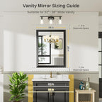 28x36 Inch Black Bathroom Mirror for Wall, Thick Metal Framed Rectangle Mirrors for Over Sink, Bedroom, Living Room, Entryway, Anti-Rust, HD Tempered Glass