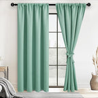 JIUZHEN Blackout Curtains for Bedroom– Thermal Insulated,Noise Reducing Room Darkening Privacy Drapes for Living Room, Set of 2 Panels with Tiebacks, 52 x 84 inch Long, Sage Green