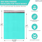 Teal 14.25x20 Inch Poly Bubble Mailers #7 | Self Seal Large Padded Envelopes | Air Cushioned Bubble Mailer | Usable Size 14.25x19 Inch | Waterproof Lightweight Mailing Shipping Bags | 50 Pack Bulk