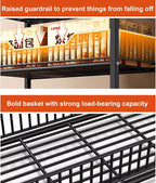 5 Tier Retail Display Rack, Metal Snack Rack with Wheels, 24inch Wide Chip Snack Display Stand with 15 Hooks for Kitchen Office Supermarket, Black