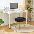 IBUYKE Stool Chair with Storage Space, Footrest Footstool Ottoman, Small Side Table, with 4 Metal Legs, with Anti-Slip Feet, for Makeup Room, Bedroom, Black, Faux Fur LG-50B