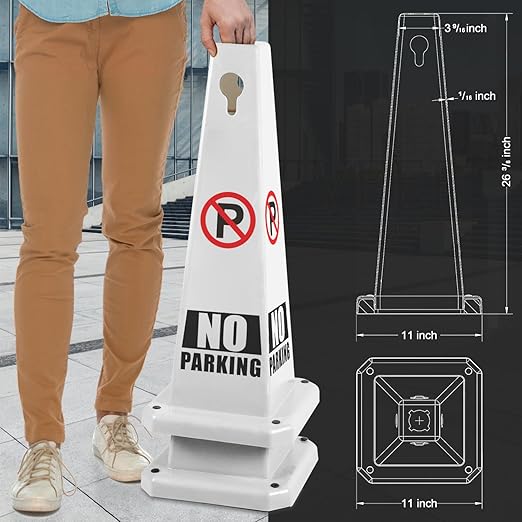 Plastic Traffic Cones, 4-Sided Message Cones, Road Safety Parking Cones, Standing Traffic Warning Signs for Cleaning Area, Garage, No Entry (8, No Parking, Large)