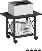 23.6" Under Desk Printer Stand, 2-Tier Printer Table with Wheels Adjustable Feet for Home Office, Study, Living Room, Black TPS01BB