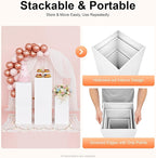 OUKANING 3 Pcs Metal Display Pedestal Stands, Square White Dessert Table Display Pillars, Decoration Cubes Sculpture Columns for Wedding Birthday Party Baby Shower Event, H39.37'', 35.43'', 27.56''