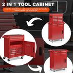 5-Drawer Tool Chest, Rolling Tool Storage Cabinet with Detachable Top Tool Box, Enhanced Packaging, Metal Tool Cart for Garage Workshop, Red