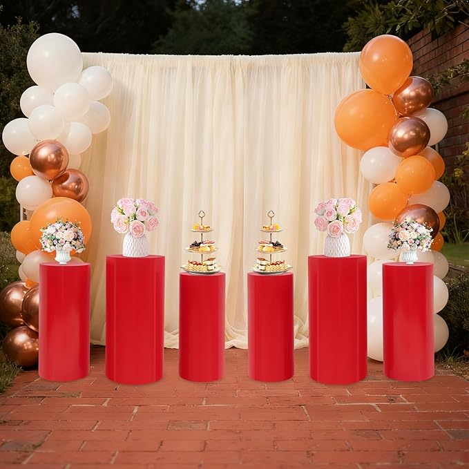 Cake Pedestal Stands for Party 6PCS Dessert Table Display Plinth Pillars Red Round Cylinder Pedestal Stands for Wedding Sculpture Display Column Decoration Cube (6PCS-Cylinder-Red)