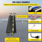 VEVOR 3 PCs Rubber Cable Protector Ramp, 2 Channel, 11000 lbs/axle Capacity Heavy Duty Hose Wire Cover Ramp Driveway, Traffic Speed Bump w/Flip-Open Top Cover, for Indoor&Outdoor