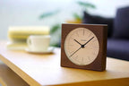 Wooden Desk Clock Japanese Handcrafted Solid Wood Clock Silent Non-Ticking Battery Operated Modern Decorative for Living Room Bedroom Office LINE Desk Clock CH-075 (Dark Brown)