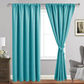 JIUZHEN Blackout Curtains for Bedroom - Thermal Insulated Room Darkening Rod Pocket Curtains for Living Room, Set of 2 Panels with Tiebacks, 70 x 96 Inch Length, Turquoise