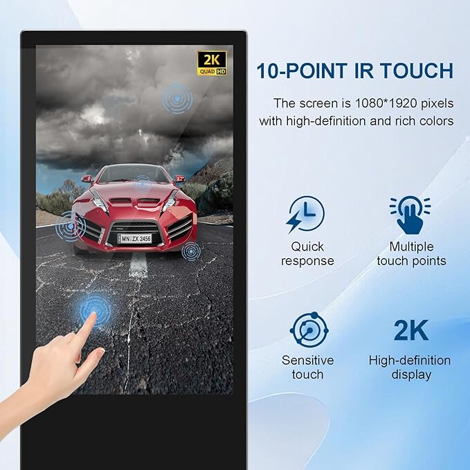 65 in Digital Signage Display, 4k Floor Standing LCD Touch Interactive Display Screen,with WiFi USB/App Software Input Digital Totem Auto Ad Player Android 14 (4+64G)