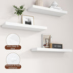 fuqing White Floating Shelves for Wall - 24 Inch Wide x 6.7 Inch Deep Solid Wood Shelves Set of 2 - White Wood Ledge Shelf for Bedroom Bathroom Living Room Kitchen