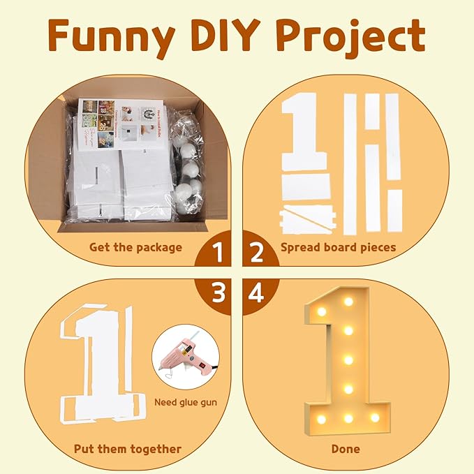 imprsv 3FT Marquee Numbers, Light Up Numbers for 30th Birthday Decorations, Light Up Sign 3 for Wedding Anniversary Party Decor, Pre-Cut Foam Board Kit