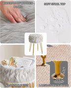 IBUYKE Round Faux Fur Vanity Stool with Storage, Furry Makeup Chair Ottoman, Soft Padded Seat, Round Footrest Footstools with 4 Metal Legs, for Living Room Bedroom Entryway, Gray WBD021G