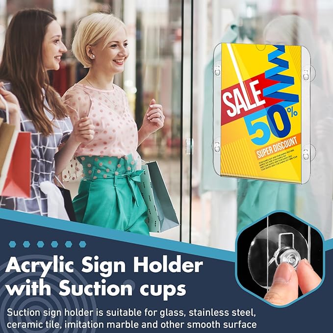 Handepo 20 Pack Acrylic Window Sign Holder 8. 5 x 11 Inch with 4 Suction Cups Clear Acrylic Frames for Glass Door Window Wall Mount Sign Holder for Home Office Mall Promotion Restaurant Menus