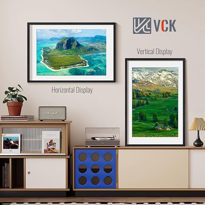 VCK 24x36 Poster Frame Black - with Mat 20x30, Solid Wood Picture Frame with Textured Exclusive, Horizontal and Vertical Formats with Included Hanging Hardware - 2 Pack
