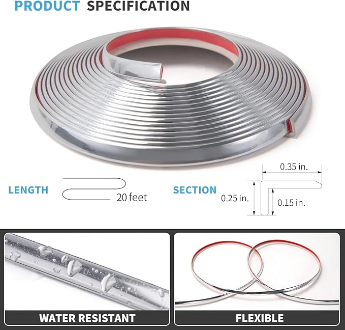 Art3d 20ft Outside Vinyl Corner Trim Peel and Stick for Tile and Wall Edges, Furniture Decoration Stainless Steel