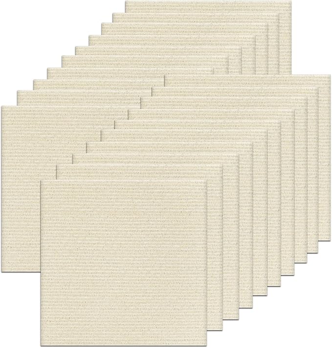 20Pcs Carpet Tiles Peel and Stick, Self Adhesive Carpet Floor Tile 12” x 12”, White Soft Padded Flooring Sticker, Home Decor for Bedroom Living Room Office, 20 sq ft per Box