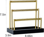 SANY DAYO HOME 3-Tier Earring Holder Organizer Stand, 105 Holes Gold Metal Earring Rack Jewelry Display Tree with Black Wood Tray for Women and Girls