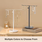 Black Necklace Holder Jewelry Organizer Stand – Adjustable Height T‑Bar Jewelry Display with Dark Gray Marble Base, Necklace & Bracelet Holder, Countertop Jewelry Rack