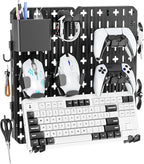 KDD Pegboard Combination Kit, Wall Mount Organization Peg Board with Mouse & Keyboard Holder, Pen Holder, Hooks, Headset & Controller Stand - Modular Hanging Organizer Accessories