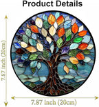 Stained Glass Window Hanging, Tree of Life Sun Catcher Glass Panel with Metal Chain, 7.88’’ Indoor/Outdoor Art Decor for Home Garden, Birthday, Christmas