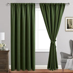 JIUZHEN Blackout Curtains for Bedroom - 60 Inch Extra Wide Thermal Insulated Room Darkening Privacy Soundproof Curtains for Living Room, Set of 2 Panels with Tiebacks, 60 x 84 inches, Olive Green