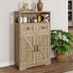 Natural Storage Cabinet with Doors and Shelves, Standing Kitchen Pantry Cabinet, Floor Storage Hutch Cupboard, Coffee Bar Station for Dining, Living Room, Home Office