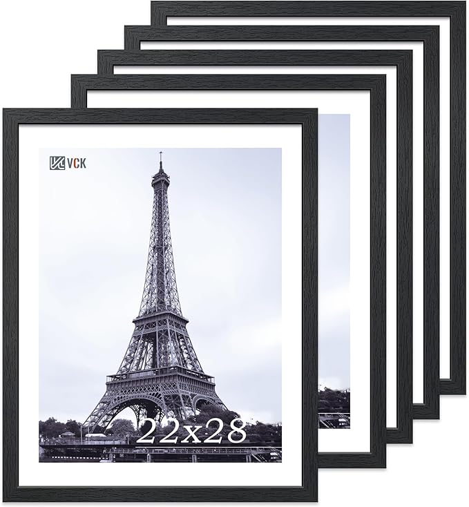 VCK 22x28 Poster Frame Set of 5 - Black, Exclusive Wood Grain Picture Frame - Wall Hanging