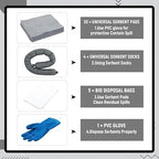 41 Pcs Universal Spill Kit Portable Complete 9-Gallon Spill Kit, Absorbs Oils Water and More, Yellow Bucket, 30 Absorbent Pads, 4 Pcs 3" x 4' Sorbent Socks, 5 Disposal Bags, PVC Gloves
