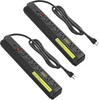 JUNNUJ Heavy Duty 20 Amp Power Strip 2 Pack,High Amp Surge Protector 6 Outlet,Power Strips Surge Protection 4800J with Circuit Breaker, 12 Gauge Extension Cord 4ft