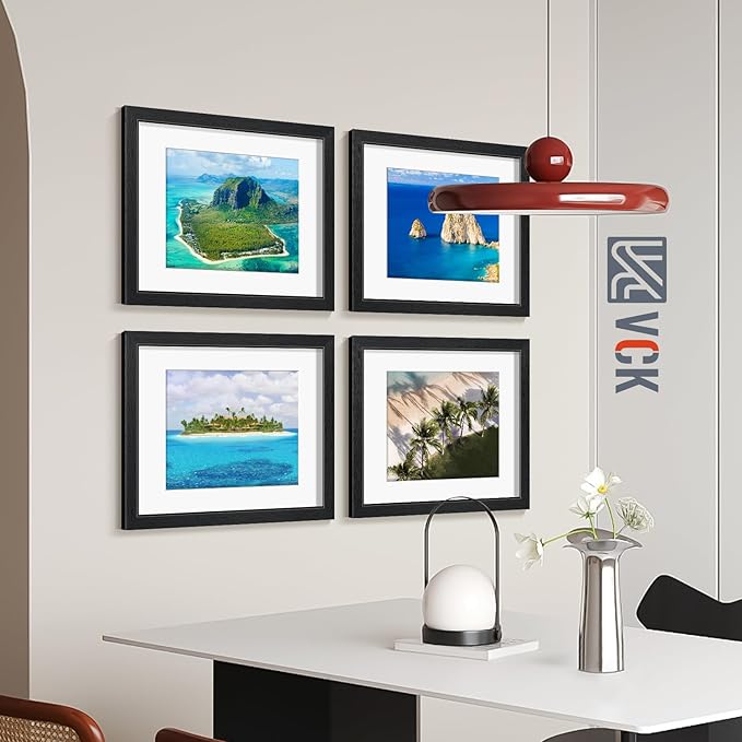VCK 16x20 Picture Frames Matted to 11x14 Picture Set of 5 Black Wood Photo Frames with Real Glass Desktop and Wall Hanging Frames (Black, 16 x 20)