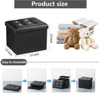 AmasSmile Storage Ottoman Folding Foot Rest Stool, Leather Footstool Bench, Short Ottoman Stool, Storage Foot Rest Store, Books (Black, 17" D x 13" W x 13" H)