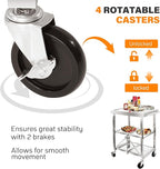 3 Tired Folding Grill Cart, Metal Pizza Oven Stand Table with 2 Total Lock Casters, Stainless Steel Outdoor Rolling Cart with Wheels for Home Party, Bar, Camping