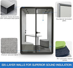 Soundproof Office Pod Booth Black, for 2 Person Meeting Pod, Quiet Meeting Pod with Acoustic Panels, Portable Modular Pod, Privacy Phone Booth for Calling, Personal Workspace H92in W63in D55in